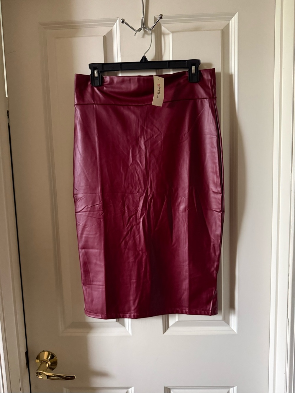 Simlu Wine Faux Leather Pencil Skirt